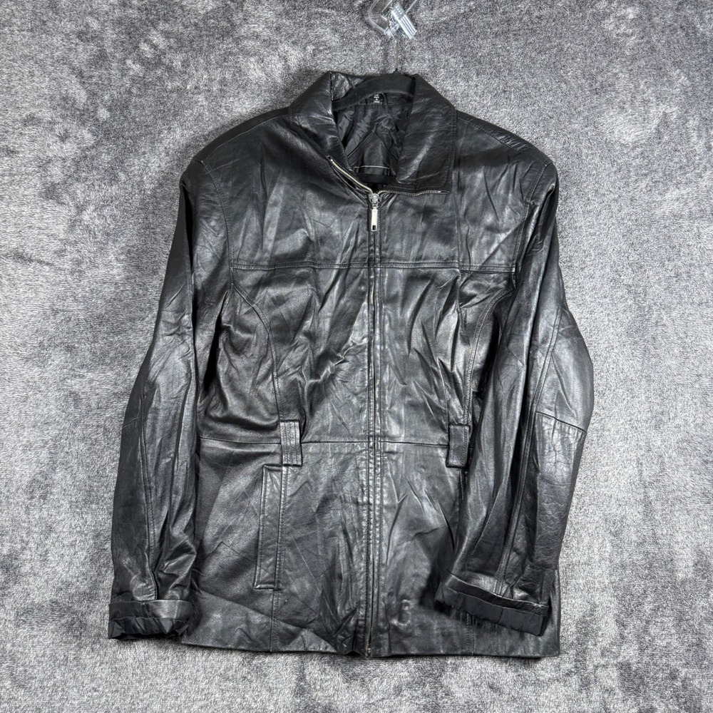 Outbrook Black Genuine Lambskin Leather Jacket Womens Large Zip Front D11769